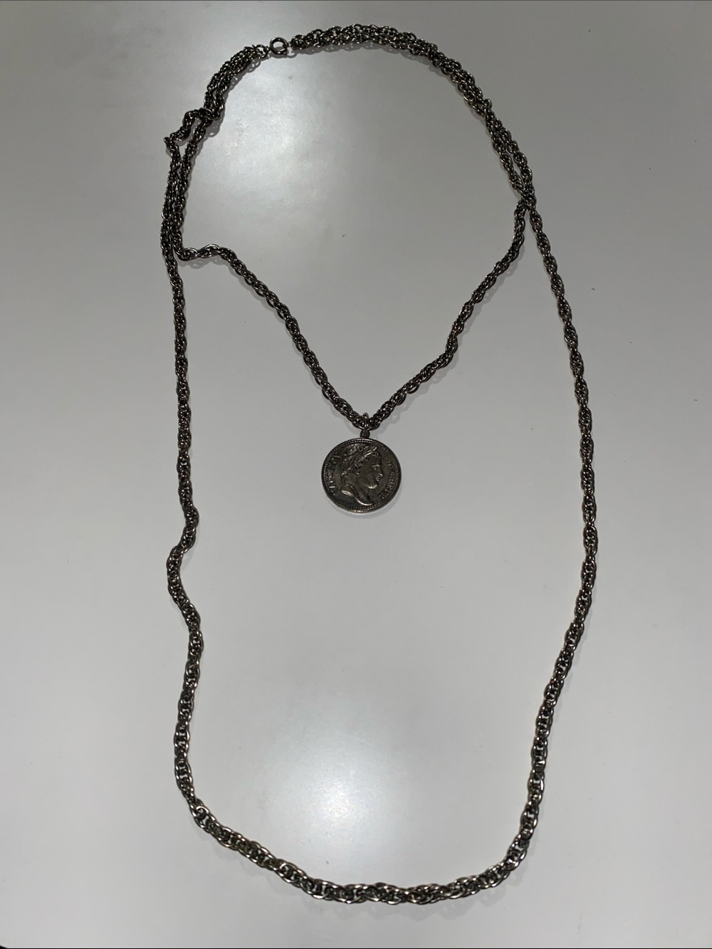 Silver-Tone Double Strand Coin Pendant Necklace